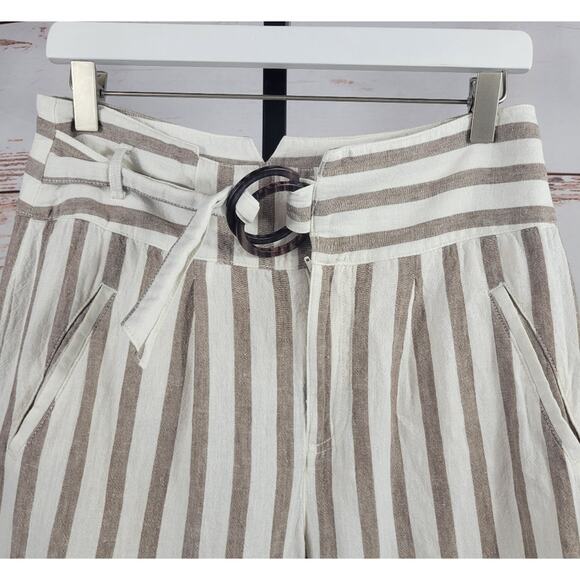 Anthropologie oasis striped linen pants cream tan cropped Size 6 - Picture 3 of 11